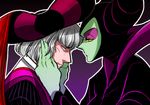  1girl bad_id bad_pixiv_id claude_frollo disney eyeshadow green_skin hands_on_another's_face horns makeup maleficent marimo_(yousei_ranbu) one_man's_dream_ii sleeping_beauty the_hunchback_of_notre_dame yellow_sclera younger 