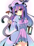 :&lt; absurdres animal_ears book commentary fusion hat highres long_hair miton_(turuyasann) mouse_ears mouse_tail nazrin patchouli_knowledge purple_eyes purple_hair solo tail touhou 