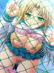  1girl asagiri_yuka blonde_hair blush breast_grab breasts clenched_teeth clothed_sex fence game_cg grabbing green_eyes nipples orion_heart_~injoku_no_suku_mizu_sailor_senshi~ panties penis pink_panties portion saeki_hokuto sex teeth uncensored underwear vaginal 