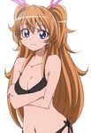  bare_shoulders bikini blue_eyes bow breasts cleavage crossed_arms hair_ribbon houjou_hibiki long_hair looking_at_viewer manji_(tenketsu) navel orange_hair precure ribbon side-tie_bikini small_breasts smile solo suite_precure swimsuit two_side_up 