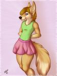  black_nose blonde_hair canine clothed clothing crossdressing girly hair jessica looking_at_viewer male mammal plain_background simple_background solo taso_rooikat wolf 