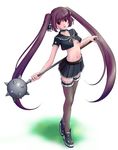  flail flat_chest garters golf_club hozumi_isatsu kooh long_hair midriff miniskirt morning_star navel pangya purple_hair red_eyes skirt solo thighhighs twintails weapon zettai_ryouiki 