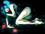  akiakane bad_id bad_pixiv_id barefoot flower green_eyes green_hair hatsune_miku lips long_hair lying solo vocaloid 