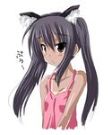  animal_ears bad_id bad_pixiv_id black_hair brown_eyes casual cat_ears k-on! long_hair mister_(black_and_white) nakano_azusa one-piece_tan solo tan tanline twintails 