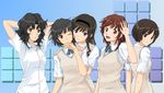  amagami arms_behind_head arms_up black_hair brown_hair gebo highres kibito_high_school_uniform long_hair messy_hair morishima_haruka multiple_girls nanasaki_ai one_eye_closed sakurai_rihoko school_uniform short_hair sweater_vest tachibana_miya tanamachi_kaoru 