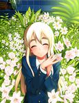  bad_id bad_pixiv_id blazer blonde_hair blush closed_eyes eyebrows flower hands hands_together happy jacket k-on! kotobuki_tsumugi lily_(flower) lily_of_the_valley long_hair looking_at_viewer lunch_(lunch3) own_hands_together rose school_uniform smile solo steepled_fingers white_flower white_rose 