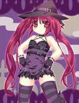  alfred gloves hat highres kooh long_hair pangya red_eyes red_hair skirt solo striped thighhighs twintails witch witch_hat 