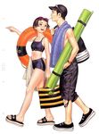  1girl absurdres brown_hair cigarette duplicate form_code grey_eyes hat highres innertube murata_renji scan short_hair swimsuit 