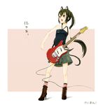  animal_ears bad_id bad_pixiv_id bare_shoulders black_hair boots brown_eyes cat_ears cat_tail guitar highres instrument k-on! kuro_(greenhorn) long_hair nakano_azusa open_mouth skirt socks solo tail twintails 