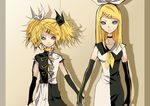  bad_id bad_pixiv_id blonde_hair blue_eyes bridget00747 detached_sleeves dress dual_persona elbow_gloves gloves hair_ornament hair_ribbon hairclip holding_hands kagamine_rin kagamine_rin_(roshin_yuukai/hard_rkmix) long_hair multiple_girls ribbon roshin_yuukai_(vocaloid) sailor_dress twintails vocaloid 