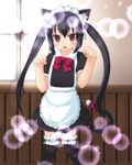  alternate_costume amamiya_minato animal_ears bad_id bad_pixiv_id black_hair blush bubble cat_ears cat_tail enmaided flat_chest garters highres k-on! long_hair maid maid_headdress nakano_azusa paw_pose red_eyes sidelocks solo sparkle tail thighhighs twintails zettai_ryouiki 