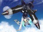  black_legwear cloud crotch_seam day eila_ilmatar_juutilainen flying highres hirschgeweih_antennas multiple_girls pantyhose sanya_v_litvyak satou_atsuki sky strike_witches striker_unit upside-down white_legwear world_witches_series 