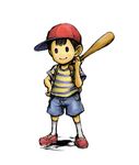  artist_request backpack bag baseball_bat black_hair hat lowres male_focus mother_(game) mother_2 ness smile solo 
