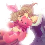  1girl bad_id bad_pixiv_id blonde_hair brother_and_sister closed_eyes green_eyes hair_ribbon incest kagamine_len kagamine_rin melou nail_polish pink_nails ponytail ribbon short_hair siblings stuffed_animal stuffed_toy teddy_bear twincest twins vocaloid 