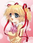  bad_id bad_pixiv_id blonde_hair blue_eyes bow kamikita_komari little_busters! pink_bow sakasaka school_uniform short_hair solo 