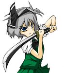  bacho bad_anatomy bad_id bad_pixiv_id blue_eyes hairband katana konpaku_youmu ribbon short_hair silver_hair solo sword touhou weapon 