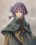  chloe_(noir) cloak green_eyes hair_tubes maruto! noir ponytail purple_hair solo 
