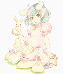  :p animal_ears barefoot bunny bunny_ears inaba_tewi red_eyes shou_shishi sitting solo tongue tongue_out touhou traditional_media watercolor_(medium) 