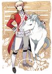  animal axis_powers_hetalia bad_id bad_pixiv_id blonde_hair eterno eyebrows frills gathers green_eyes grin male_focus pet postcard silver_hair smile solo unicorn united_kingdom_(hetalia) 