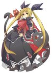  akeyume bat blazblue blonde_hair bow cat dress frills full_body gii gothic_lolita lolita_fashion long_hair nago rachel_alucard red_bow red_eyes ribbon shoes simple_background solo twintails vampire white_background 