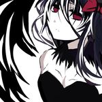  akemi_homura akuma_homura bad_id bad_pixiv_id bare_shoulders black_hair bow choker hair_bow long_hair looking_at_viewer mahou_shoujo_madoka_magica mahou_shoujo_madoka_magica_movie purple_eyes simple_background solo spoilers white_background wings yakan_(2281101) 