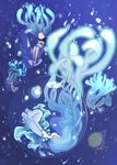  absurdres bad_id bad_pixiv_id blue bubble highres kansou_samehada long_hair multiple_girls original underwater very_long_hair 