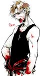  bad_id bad_pixiv_id bare_shoulders blonde_hair blood blood_in_mouth blood_splatter bloody_clothes character_name fangs hair_over_one_eye hand_on_hip hys122211 male_focus open_mouth red_eyes solo spoilers steve_leonard tank_top the_saga_of_darren_shan 