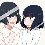  alternate_hairstyle blush gyess963 kill_la_kill kiryuuin_satsuki lowres matching_hairstyle matoi_ryuuko multiple_girls short_hair smile sparkling_eyes 