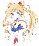  back_bow bishoujo_senshi_sailor_moon blonde_hair blue_eyes blue_sailor_collar boots bow character_name chibi choker double_bun elbow_gloves gloves kotatu_(akaki01aoki00) long_hair looking_at_viewer magical_girl pleated_skirt red_bow sailor_collar sailor_moon sailor_senshi_uniform school_uniform serafuku skirt smile solo tsuki_ni_kawatte_oshioki_yo tsukino_usagi twintails very_long_hair white_background 