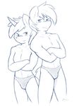  absurd_res ambris anthro anthrofied big_macintosh_(mlp) crossed_arms duo earth_pony equine freckles friendship_is_magic hair hi_res horn horse male mammal monochrome my_little_pony navel plain_background pony shining_armor_(mlp) smile speedo swimsuit unicorn white_background 
