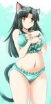  animal_ears aqua_bikini bikini blush bow breasts brown_eyes cat_ears cat_tail cleavage frilled_bikini frills green_hair large_breasts long_hair milk_(tonpuu) original parted_lips solo swimsuit tail tonpuu 