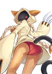  &gt;_o animal_hood ass blazblue braid cat_tail claws from_behind grin gurasion_(gurasion) hood long_hair long_sleeves looking_back one_eye_closed panties red_eyes red_panties smile solo tail taokaka twin_braids underwear 