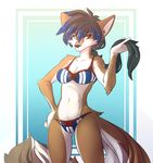  breasts canine caninelove clothed clothing female hair long_hair mammal skimpy solo standing summer two_tone_hair wolf yellow_eyes 