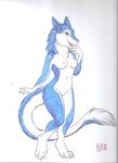  breasts claws female fur green_eyes invalid_color kacey kate looking_at_viewer nude pose sergal solo standing toe_claws two_tone 