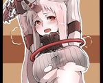  arms_up blush breasts dress dyson_(edaokunnsaikouya) horn kantai_collection large_breasts long_hair open_mouth pale_skin red_eyes ribbed_dress seaport_hime shinkaisei-kan solo tears torn_clothes underboob white_hair 