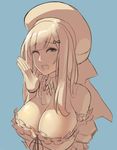  breasts cleavage eu03 hat large_breasts long_hair one_eye_closed senran_kagura senran_kagura_shoujo-tachi_no_shin'ei sketch smile solo upper_body yomi_(senran_kagura) 