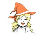  blonde_hair closed_eyes comic drill_hair food_themed_hair_ornament hair_ornament halloween halloween_costume hat lowres mahou_shoujo_madoka_magica off_shoulder pumpkin_hair_ornament silverxp simple_background smile tomoe_mami twin_drills white_background witch_hat 