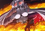  airfield_hime back exocet fire flame giantess glowing glowing_eye horns kantai_collection long_hair machinery mogami_(kantai_collection) multiple_girls open_mouth pale_skin red_eyes shinkaisei-kan short_hair smoke white_hair 