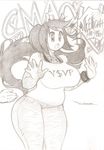  cute dialog fangdangler female hair long_hair monochrome sketch spanking tattoo text unknown_species voluptuous 