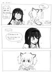  3koma akemi_homura blush bow clenched_hands comic english female_pervert flying_sweatdrops greyscale hair_ribbon hairband kaname_madoka left-to-right_manga long_hair looking_at_another looking_away mahou_shoujo_madoka_magica monochrome multiple_girls open_mouth pervert ribbon school_uniform short_hair short_twintails silverxp simple_background smile twintails wavy_mouth white_background yuri 