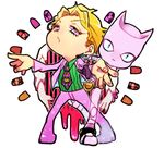  bad_id bad_pixiv_id blonde_hair chibi formal jojo_no_kimyou_na_bouken killer_queen kira_yoshikage multiple_boys muyukikiyoshi11521 necktie stand_(jojo) suit 