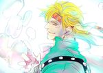  bad_id bad_pixiv_id blonde_hair bubble caesar_anthonio_zeppeli facial_mark feathers fingerless_gloves gloves green_jacket hair_feathers headband jacket jojo_no_kimyou_na_bouken male_focus muyukikiyoshi11521 solo 