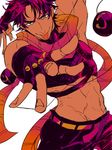  :p bola_(weapon) crop_top fingerless_gloves gloves green_eyes jojo_no_kimyou_na_bouken joseph_joestar_(young) male_focus midriff purple_hair scarf solo tongue tongue_out ymk1518 
