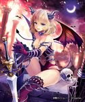  bare_shoulders bat character_request crescent_moon demon_tail demon_wings horns moon nasubi_(w.c.s) parted_lips shingeki_no_bahamut skull solo sword tail thighhighs weapon wings 