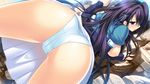  1girl areolae ass blue_eyes blue_hair blush breasts from_behind game_cg highres koi_mo_h_mo_obenkyou_mo_omakase!_oneechan-bu kumatora_tatsumi large_breasts legs long_hair looking_back nipples panties thighs underwear white_panties 