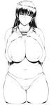  breasts dated earrings greyscale highres huge_breasts jewelry kagari_ayaka long_hair monochrome navel nipples orushibu panties plump pubic_hair skindentation solo sweat thighs underwear witch_craft_works 