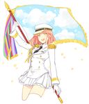  aiguillette double-breasted epaulettes flag hat karuha military military_uniform nanami_haruka necktie pink_hair smile uniform uta_no_prince-sama yellow_eyes 