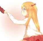  blonde_hair blue_eyes holding_hands long_hair out_of_frame profile ribbon sa_ioio sketch skirt solo_focus tears toshinou_kyouko two_side_up younger yuru_yuri 