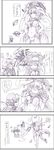  2girls 4koma :d anger_vein ass bag biting blush bodysuit breast_poke cape comic enemy_aircraft_(kantai_collection) flying_sweatdrops gloves graphite_(medium) greyscale grin hands_on_hips hat highres hood jacket kantai_collection monochrome multiple_girls open_mouth poking re-class_battleship running scarf shinkaisei-kan short_hair smile sparkle tail tears traditional_media translation_request v-shaped_eyebrows wo-class_aircraft_carrier wrwr 