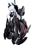  alternate_costume armor bangs blue_eyes blunt_bangs dark_persona highres kantai_collection long_hair mecha_musume murakumo_(kantai_collection) ogawa_shou pale_skin shinkaisei-kan simple_background solo white_background white_hair 